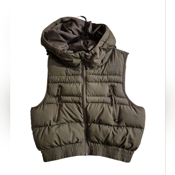 Gymshark Womens Army Green Cropped Puffer Vest XS - Picture 3 of 10